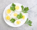 Boiled eggs on a plate, parsley nutrient appetizer diet morning