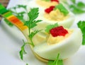 Boiled eggs with red caviar Royalty Free Stock Photo
