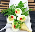 Boiled eggs with red caviar Royalty Free Stock Photo