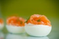 Boiled eggs with salt red fish Royalty Free Stock Photo