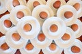 Boiled eggs served from white eggcups Royalty Free Stock Photo