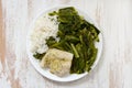 Boiled fish with rice and kale Royalty Free Stock Photo