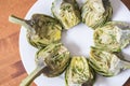 Boiled Globe Artichokes Quartered and Marinated with Olive Oil, Lemon Juice and Fresh Mint #2 Royalty Free Stock Photo