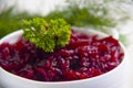 Boiled grated beetroot selection a wooden background delicious