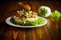 Boiled home-made noodles with gravy from eggplant Royalty Free Stock Photo