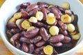 Boiled hot lotus seed and red bean in syrup on bowl Royalty Free Stock Photo