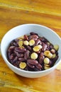 Boiled hot red bean and lotus seed in syrup on bowl Royalty Free Stock Photo