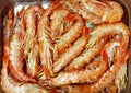 Boiled langoustines are prepared for lunch and are considered delicious seafood