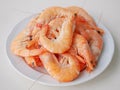 Boiled Langoustines on White Plate close up Royalty Free Stock Photo