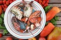 Boiled lobster as luxury gourmet sea food with tomatoes background