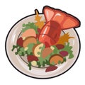 Boiled lobster with garnish. Vector