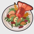 Boiled lobster on a plate. Vector illustration