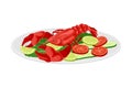Boiled Lobster with Sliced Vegetables and Lime as Seafood Dish Vector Illustration