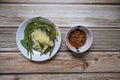 Boiled morning glory, Chinese cabbage, double menu with healthy chili paste