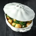 Boiled new potato with fresh samphire and garlic Royalty Free Stock Photo