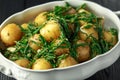 Boiled new potato with fresh samphire and garlic