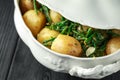 Boiled new potato with fresh samphire and garlic Royalty Free Stock Photo