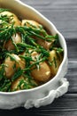 Boiled new potato with fresh samphire and garlic