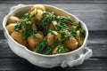 Boiled new potato with fresh samphire and garlic