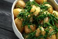 Boiled new potato with fresh samphire and garlic