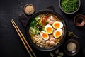 meal noodle japanese ramen food bowl asian vegetable soup chopstick. Generative AI. Royalty Free Stock Photo