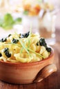 Boiled pasta and pesto Royalty Free Stock Photo