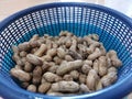 Boiled peanuts in a blue basket