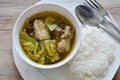 Boiled pickled cabbage and pork ribs soup eat couple with rice