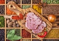 Boiled pork meat with spices and herbs Royalty Free Stock Photo