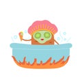 Boiled potatoes. Bowl potato, cute potato in jacuzzi with ice cream. Vector Illustration for backgrounds, covers, packaging,