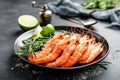 Boiled prawn shrimps on a plate Royalty Free Stock Photo