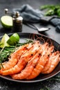 Boiled prawn shrimps on a plate Royalty Free Stock Photo