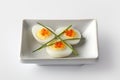 Boiled quail eggs with trout eggs Royalty Free Stock Photo