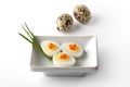 Boiled quail eggs with trout eggs and chive Royalty Free Stock Photo