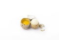 Boiled and raw quail eggs isolated on white background.Organic food Royalty Free Stock Photo