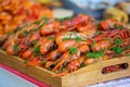 Boiled red crayfish or crawfish with herbs. Royalty Free Stock Photo