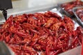 Boiled red crayfish at street market Royalty Free Stock Photo