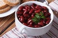 Boiled red kidney beans in bowl closeup horizontal top view Royalty Free Stock Photo