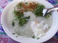 Boiled rice with poached egg, Laotian food Royalty Free Stock Photo
