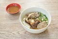 Boiled rice with pork bone and slice black mushroom in soup on bowl Royalty Free Stock Photo