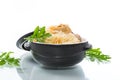 Boiled rice with vegetables and meat in a ceramic bowl Royalty Free Stock Photo