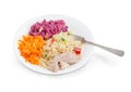 Boiled rice with vegetables salads and boiled meat Royalty Free Stock Photo