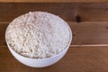 Boiled rice in white bowl close up Royalty Free Stock Photo