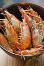 Boiled river Shrimp in metal bowl