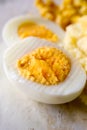 Boiled salted eggs cut in half