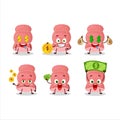 Boiled sausage cartoon character with cute emoticon bring money