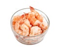 Boiled shrimp with bowl isolated on white background ,include clipping path Royalty Free Stock Photo