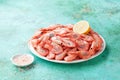 Boiled shrimps prawns with lemon Royalty Free Stock Photo