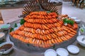 Boiled Shrimps tower in buffet restaurant