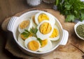 Boiled sliced egg, food photo